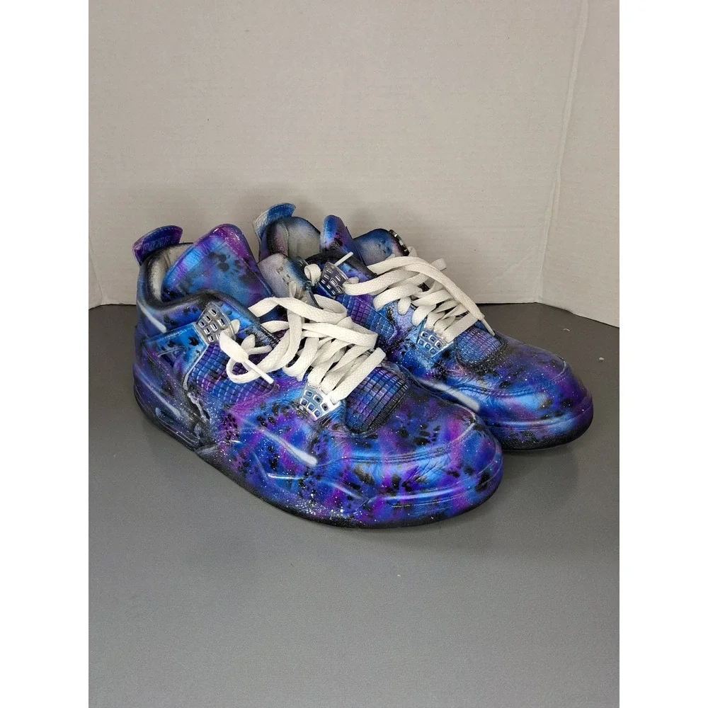 Nike Air Jordan 4 Retro Custom Galaxy Nebula Painted Sneaker Mens10.5 308497-102